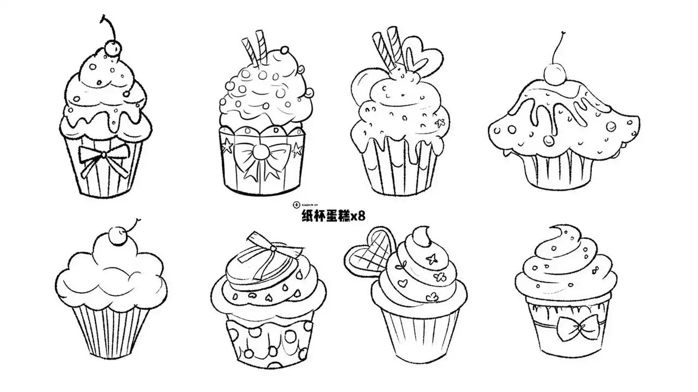 卡通纸杯蛋糕|简笔画素材 好看的纸杯蛋糕07