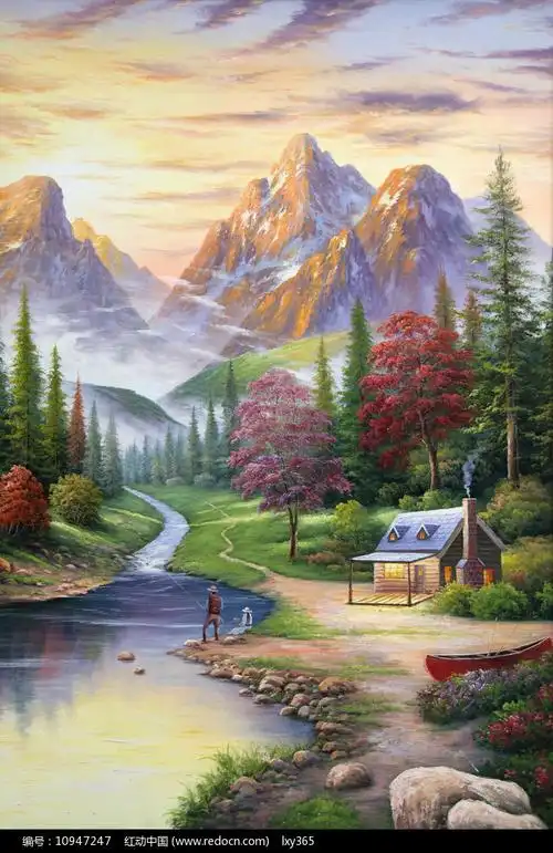 山景田园房屋风景玄关装饰画