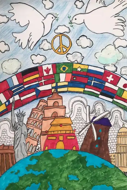 双桥学校参加"2018年世界和平海报"作品校内评选结果.主题:上善若水