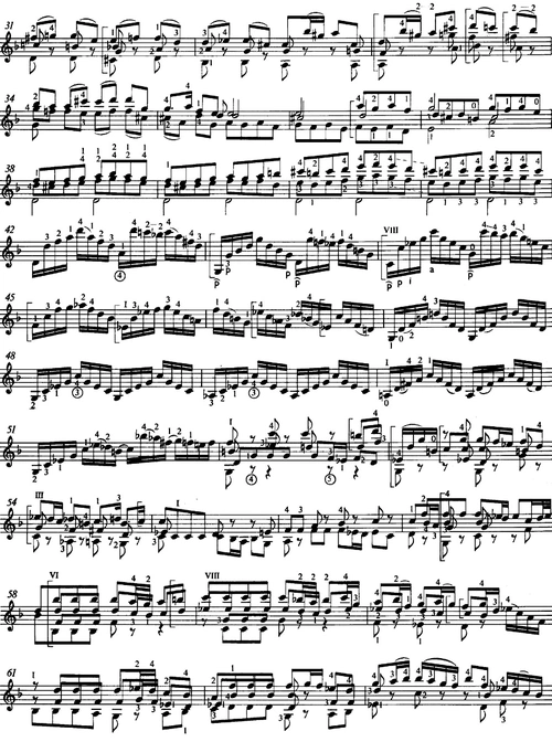 巴赫作品《赋格》fugue(bwv 1001); bach(tarrega古典吉他谱)