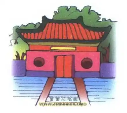 手绘 线稿 450450儿童画画简笔画作品图片欣赏《教你画小寺庙的》简笔