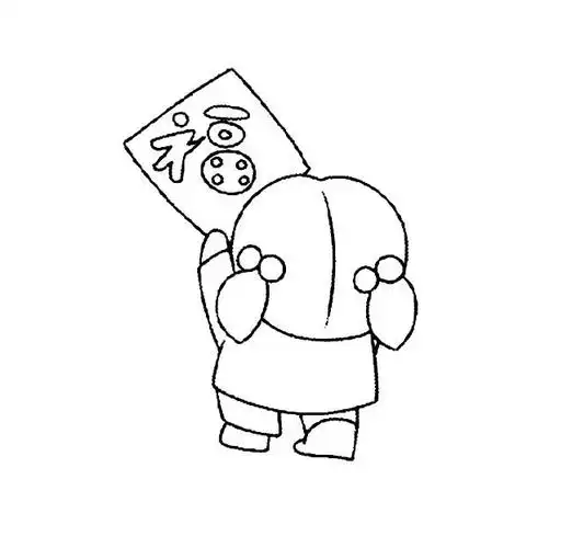 过年贴福字的小孩子简笔画图片,内容包含相关人物简笔画栏目里的过年