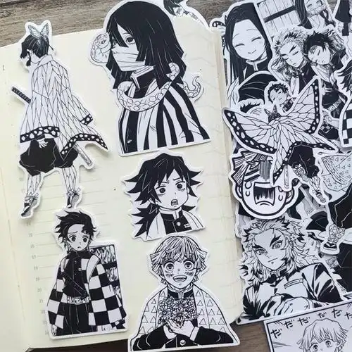 热血漫画鬼灭之刃黑白款炭治郎祢豆子我妻善逸蝴蝶忍手帐贴纸素材
