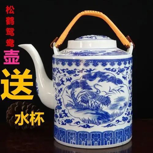 茶壶陶瓷 景德镇_景德镇青花特大容量陶瓷提梁壶大茶壶凉水壶家用开