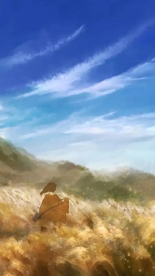 插画壁纸唯美人像落日黄昏星光都与你共享