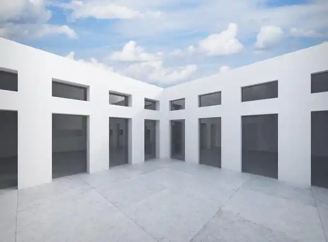 白色建筑物外墙,白色楼房外墙和蓝色的天空