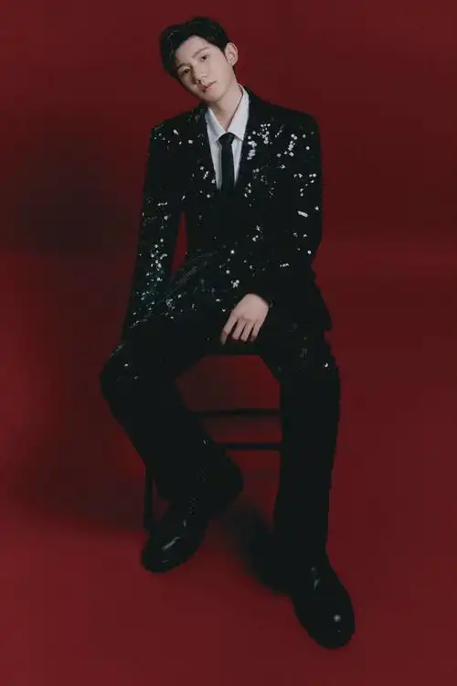 王源沸腾之夜造型图 一身黑色璀璨星空西装,好闪,好亮,好帅!