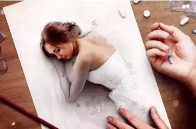 逼真的铅笔3d画美女呼之欲出