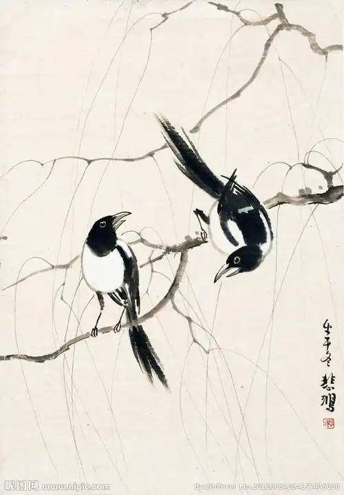 柳枝双鹊设计图__绘画书法_文化艺术_设计图库_昵图网nipic.com
