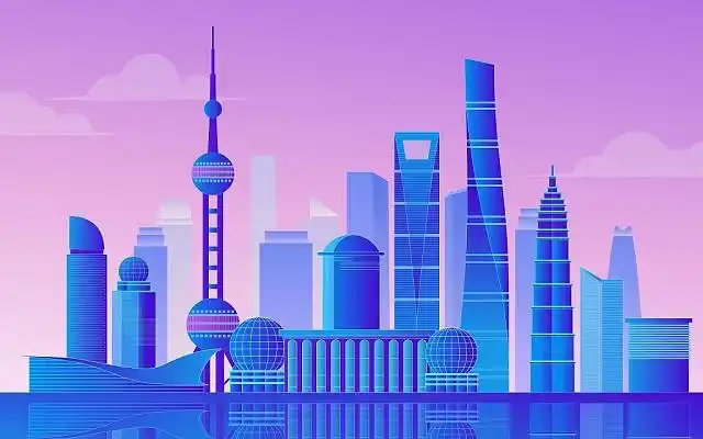 上海城市高楼渐变色彩手绘矢量插画城市建筑上海