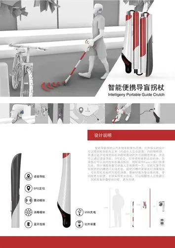 作品简介: 智能导盲拐杖以汽车倒车影像为灵感,红外探头的设计可以