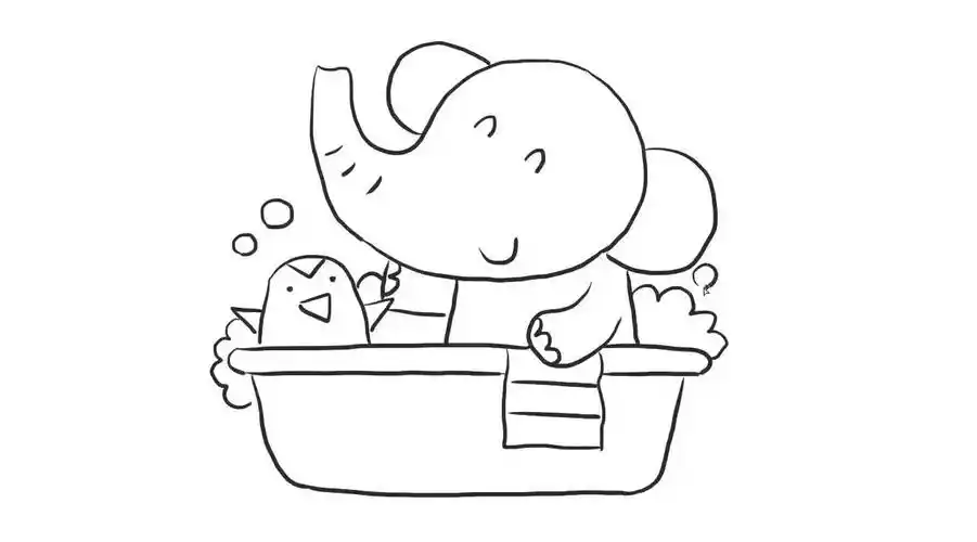洗澡中的小象幼儿亲子简笔画