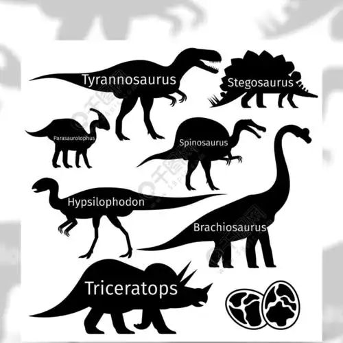 恐龙的类型在白色背景隔绝的传染媒介剪影恐龙黑色剪影,史前的爬行