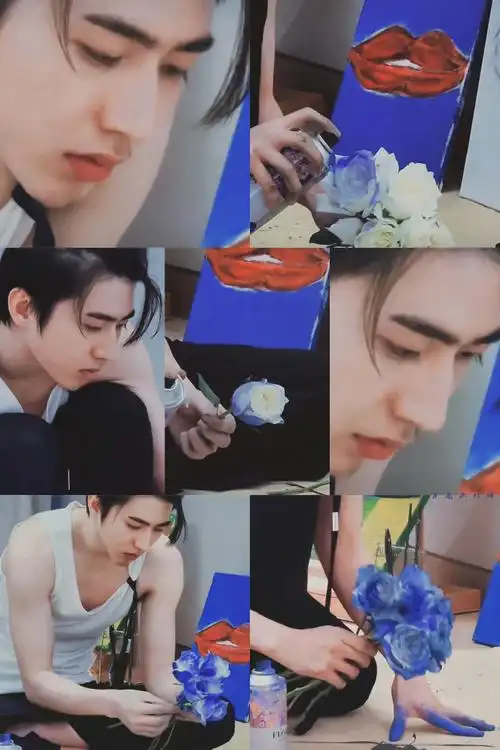 蔡徐坤520亲手喷绘蓝玫瑰