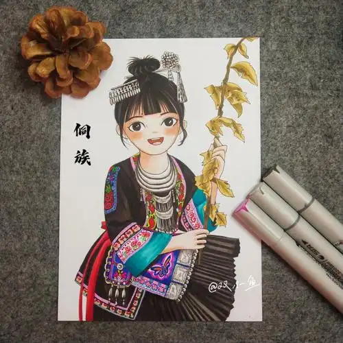 马克笔手绘:少数民族系列侗族(30/56)