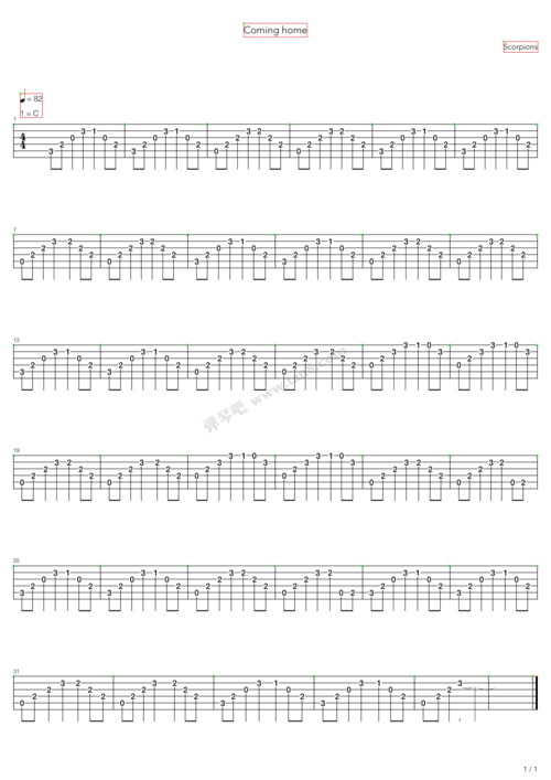《coming home》吉他谱
