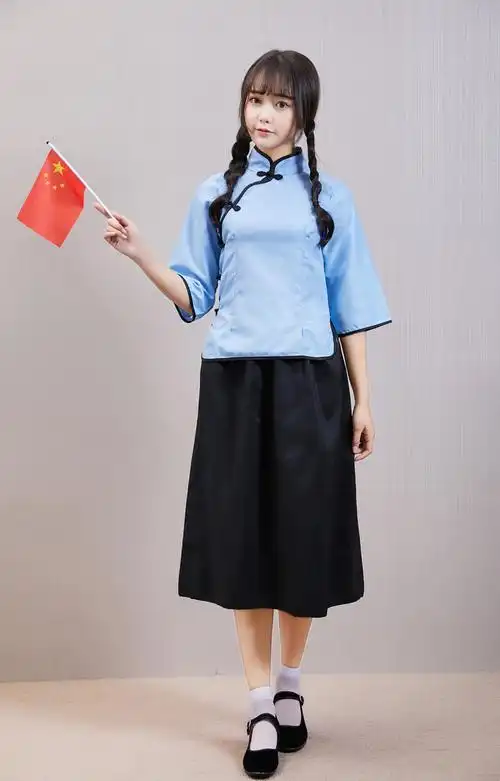中山装女款毕业服民国风复古女装学生装文艺夏季中国风演出表演服