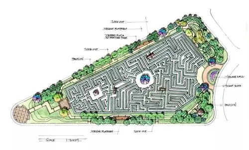 迷宫绿篱植物采用的是法国冬青和大叶黄杨,主园路则采用本地青石,小园