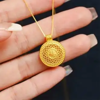 mhfdo黄金吊坠足金999花丝福字罗盘吊坠编绳款18k项链款送女友男士