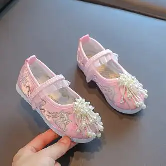 季回力休汉服鞋子女童古风儿童绣花鞋民族宝宝古装老北京布鞋小公主