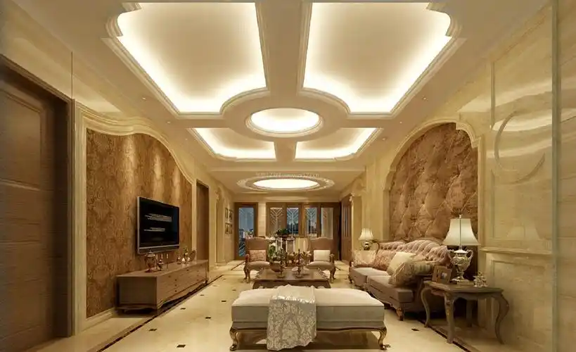 家装吊顶 四室两厅 欧式室内装潢 客厅装修设计 欧式花纹壁纸 大花