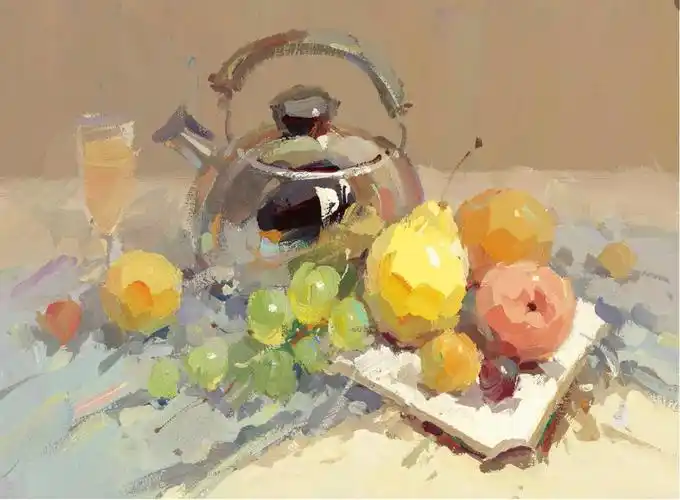 【色彩静物不锈钢水壶质感的表现】