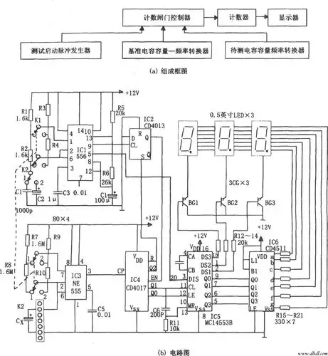 宽量程数字式电容测量仪(ne555,cd4017,mc14553b)