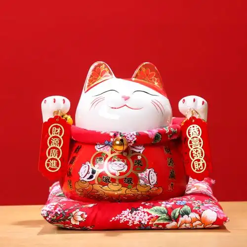 35寸红色对联招财猫摆件礼物家居摆台开业收银台招财猫