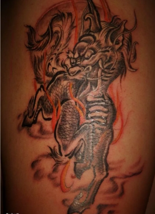 纹身图案背部霸气的彩色麒麟纹身图案麒麟纹身图案满背打雾麒麟纹身