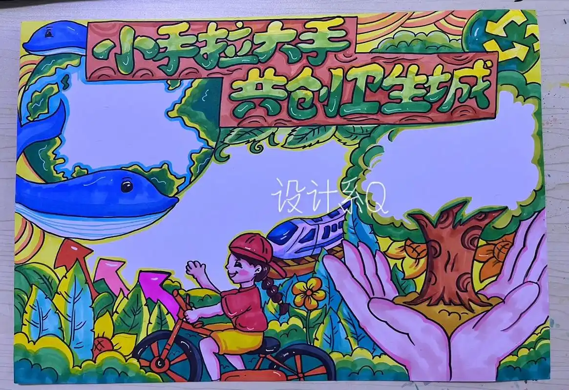 小手拉大手 共创文明城 手抄报绘画#小手拉大手共创文明城绘画