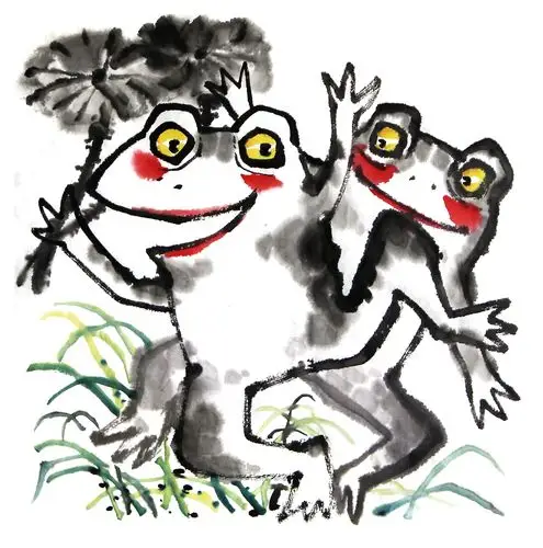 中国画水墨动物系列第一季共1000幅-开心的跳起来