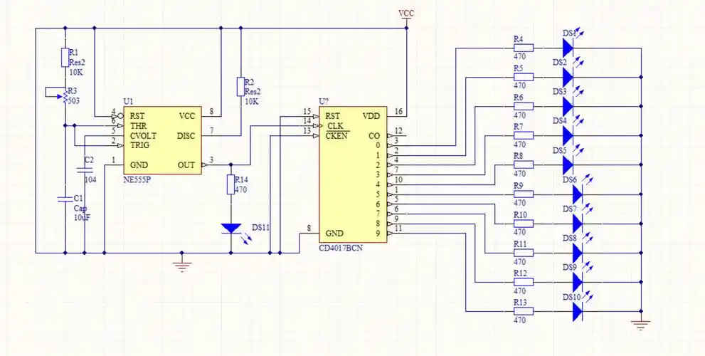 ne555cd4017流水灯proteus仿真设计