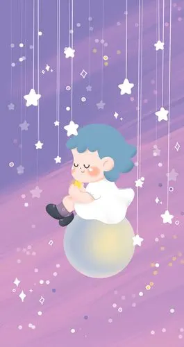 紫色星空梦幻少女插画手机壁纸