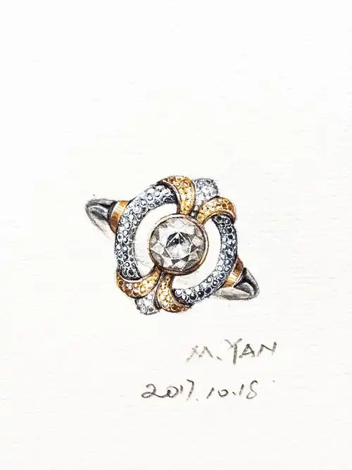 复古款钻戒设计,奉上珠宝手绘步骤图