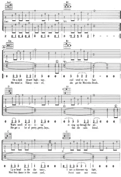 老鹰乐队加州旅馆吉他谱