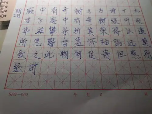 《庭中有奇树》硬笔书法