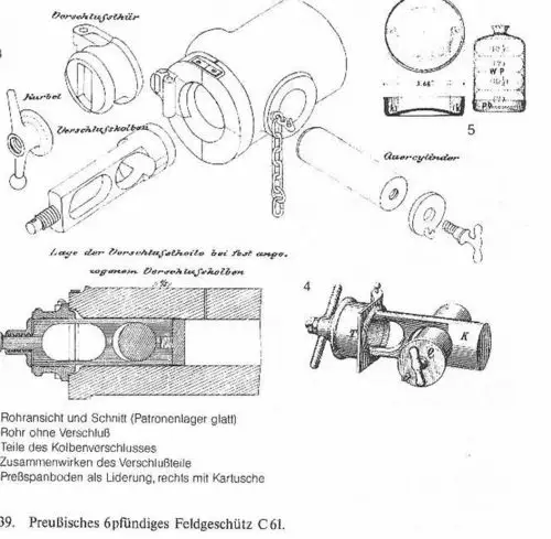 普鲁士6磅钢制后膛炮的设计图纸.该炮炮筒重量为430千克,射程为3800米