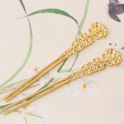 唐风发簪古风金簪女牡丹花发钗敦煌坦领汉服发饰发饰