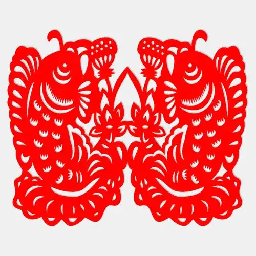 艺花双鱼剪纸年年有余吉祥民俗喜字贴纸手工宣纸喜字