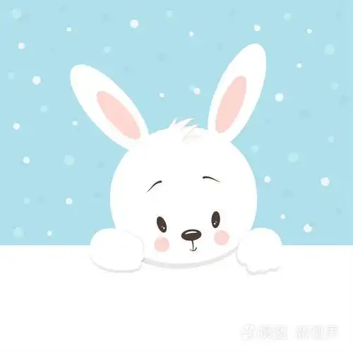 明信片与野兔度假, 可爱的小卡通兔子, 动物是在雪在冬天插画-正版商