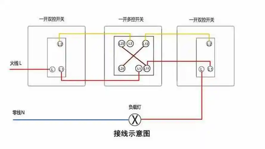 家的一开多控开关接线方法