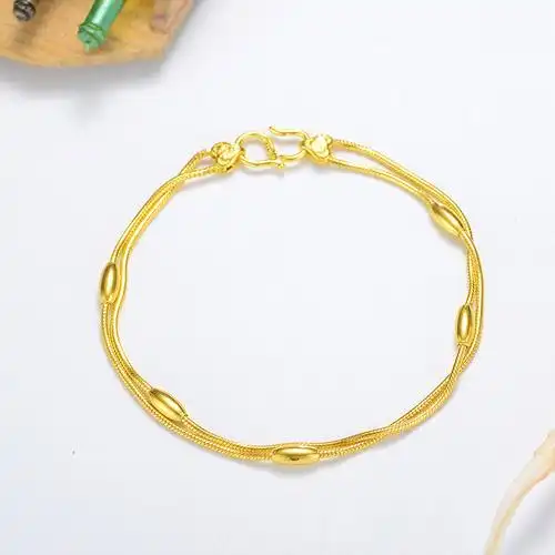 永坤黄金椭圆珠双层黄金手链足金999手链送女朋友生日情人节礼物