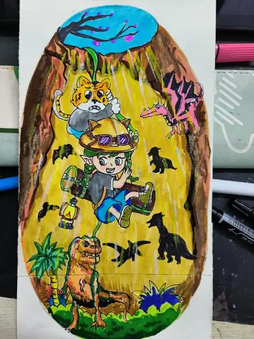 洞穴探秘儿童画