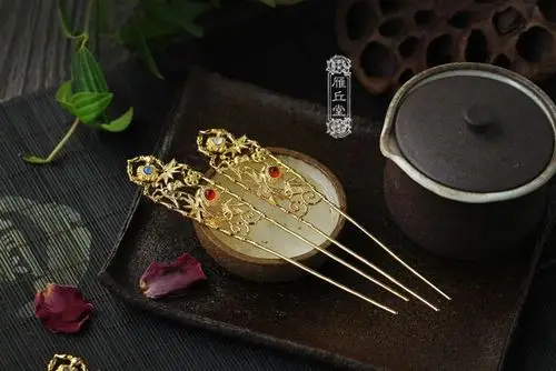 【雁丘堂】汉服银镀金发簪子步摇狄髻【岁寒三友金钗】@北坤人素材