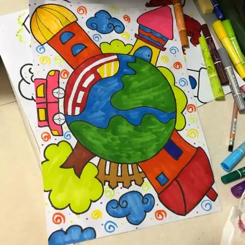 绿色地球马克笔儿童画