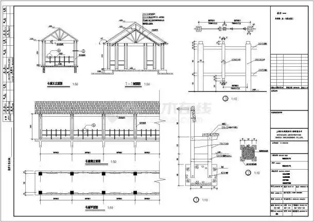 本资料为:聊城市文化广场景观长廊水榭设计cad施工详图;内含:总平面图