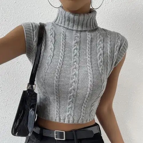 2024春季新款女装纯色针织衫毛衣背心时尚内搭外穿高领马甲-阿里巴巴