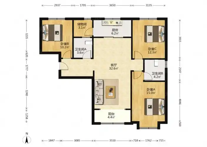 万科蓝山经典三居户型方正好楼层二次精装满二年