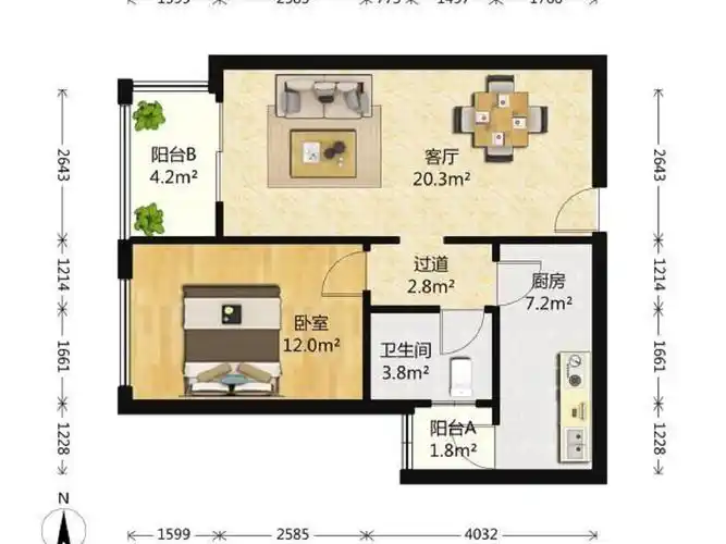 北滨路 半山华府两房2300元/月租房户型图