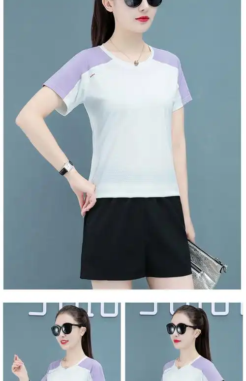 冰丝速干运动套装女2025夏季薄款网眼透气短袖短裤跑步休闲两件套